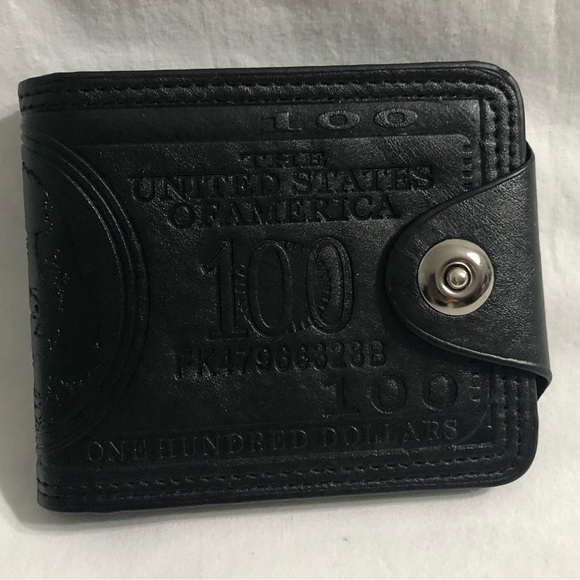 Men’s Wallet Vintage Genuine Leather one hundred dollars graphic black. - Picture 1 of 6